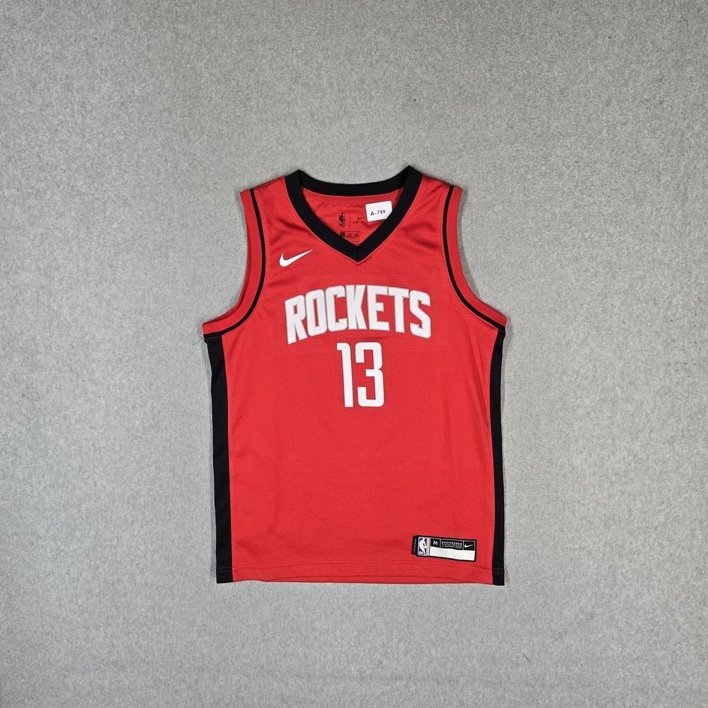 Houston Rockets Boys Jersey M Red Nike James Harden #13 Swoosh Logo Dri-Fit